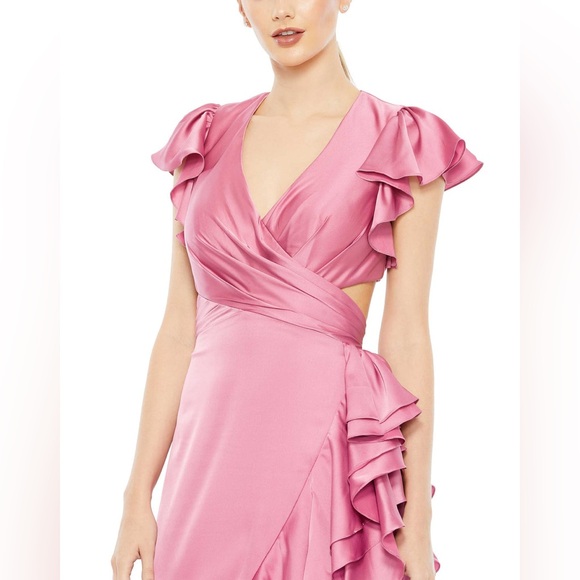 MAC DUGGAL FLUTTER SLEEVE CUT OUT ASYMMETRICAL RUFFLED GOWN - NWT - Picture 3 of 6